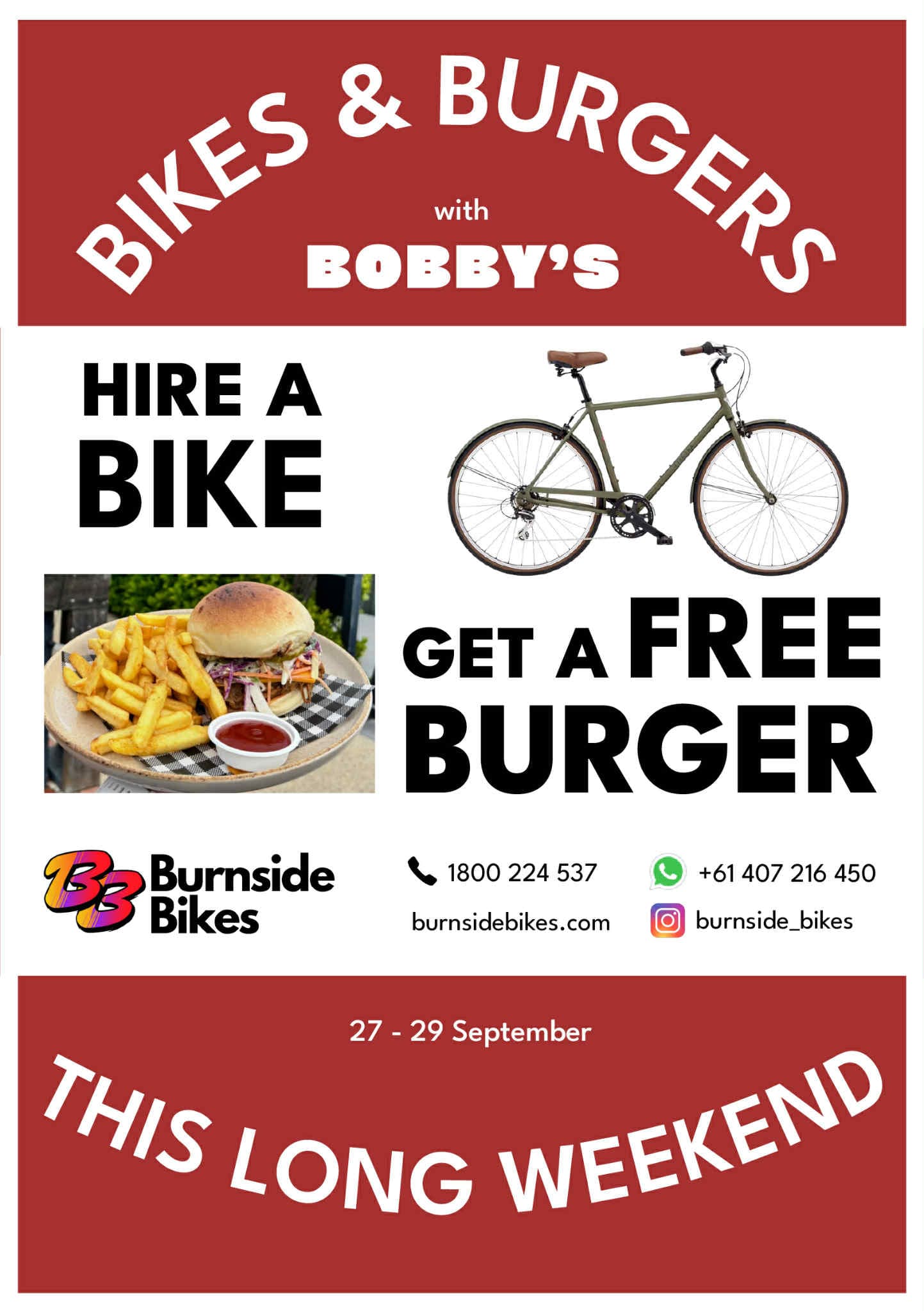 Bikes & Burgers: Free Meal with Busselton Bike Hire This Long Weekend